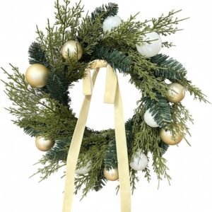 Nqube Christmas Wreath 20 Inch Gold and White Ornaments