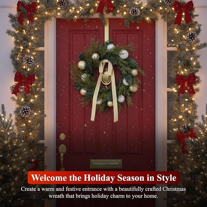 Nqube Christmas Wreath 20 Inch Gold and White Ornaments