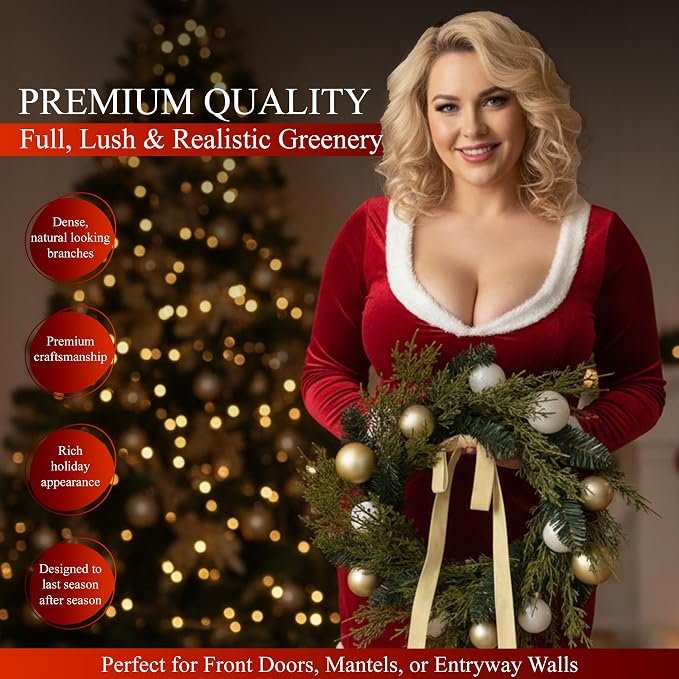 Nqube Christmas Wreath 20 Inch Gold and White Ornaments