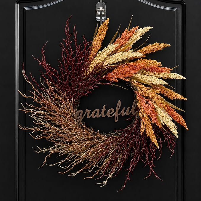 22 Inch Fall/Thanksgiving Wreath with Metal Grateful Sign