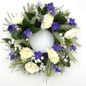 26-Inch Spring Summer Wreath White & Purple Floral