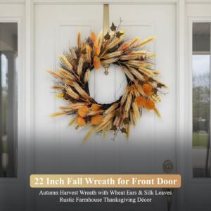 22 Inch Fall Wreath with Wheat & Silk Leaves