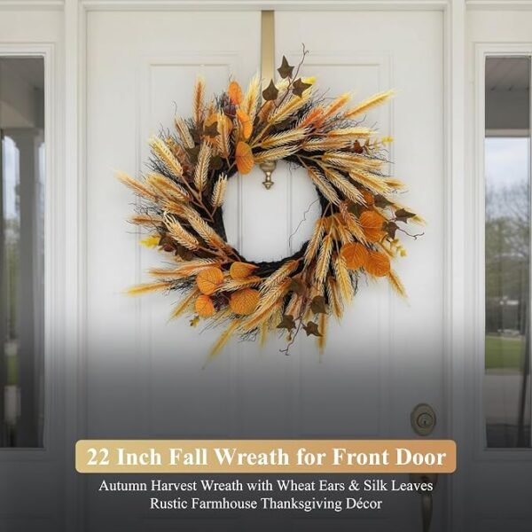 Autumn Harvest Wreath – 22 in · Wheat & silk leaves